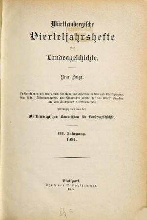 Württembergische Vierteljahrshefte für Landesgeschichte. 3. 1894