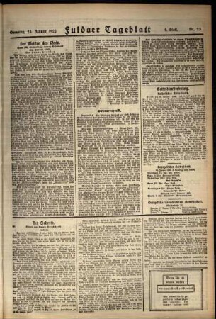 Zweite Ausgabe vom Samstag, den 28. Januar 1922.