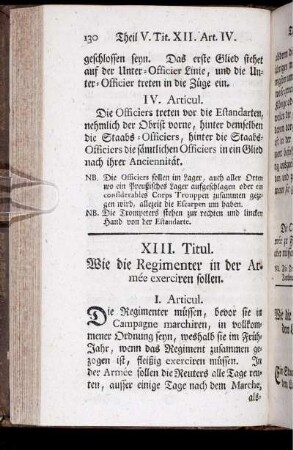 XIII. Titul. Wie die regimenter in der Armée exerciren sollen.