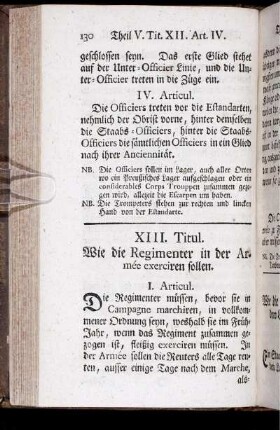 XIII. Titul. Wie die regimenter in der Armée exerciren sollen.