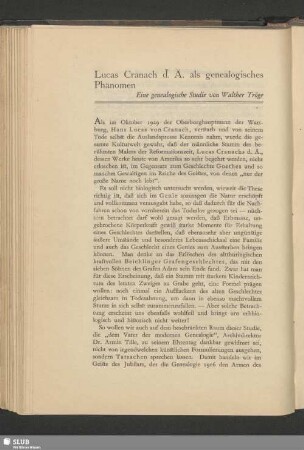 Lucas Cranach d. Ä. als genealogisches Phänomen : Eine genealogische Studie