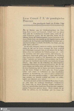 Lucas Cranach d. Ä. als genealogisches Phänomen : Eine genealogische Studie