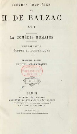 17: Études philosophiques, III. Études analitiques