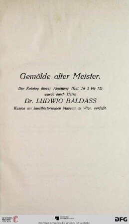 Gemälde alter Meister (Nr. 1-75)