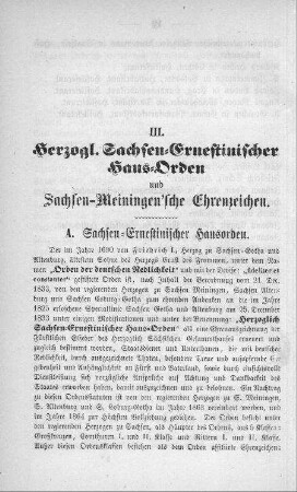 III. Herzoglich Sachsen-Ernestinischer Haus-Orden und Sachsen-Meiningen`sche Ehrenzeichen