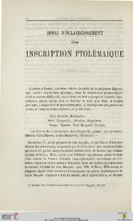 N.S. 14.1866: Essai d'éclaircissement d'une inscription ptolémaïque