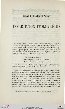 N.S. 14.1866: Essai d'éclaircissement d'une inscription ptolémaïque
