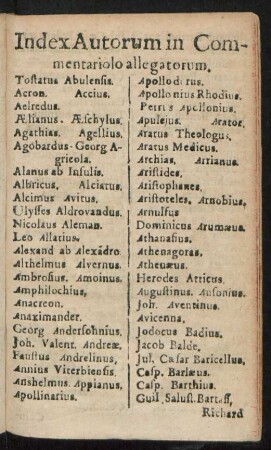 Index Autorum in Commentariolo allegatorum.
