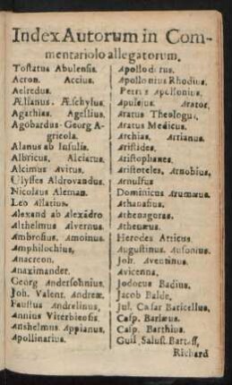Index Autorum in Commentariolo allegatorum.