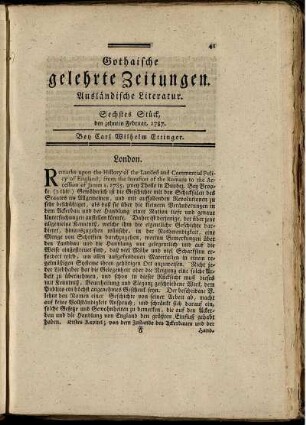 Sechstes Stück, den zehnten Februar, 1787.