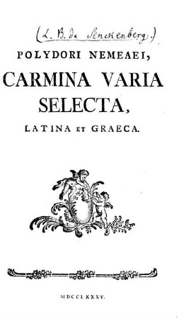 Polydori Nemeaei carmina varia selecta, Latina [et] Graeca