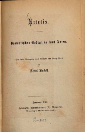 Nitetis : Dramatisches Gedicht in fünf Akten