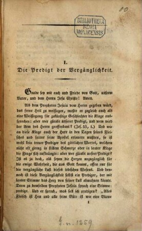 Predigten, 1. (1838). - 165 S.