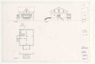 Wohnhaus Lepenies, Berlin-Steglitz Umbau Windfang und Veranda: Umbau Veranda: Lageplan 1:500, Ansichten, Grundriss: 1:100