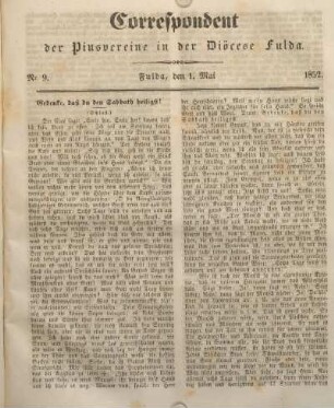 Nr. 9. Fulda, den 1. Mai 1852.