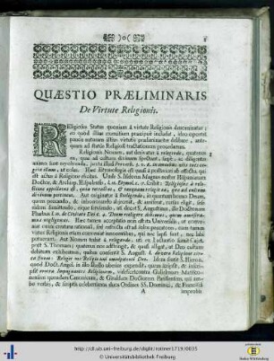 Quaestio I. De Virtute Religionis.