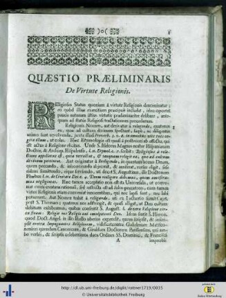 Quaestio I. De Virtute Religionis.