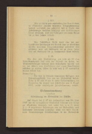 Bekanntmachung betreffend Erleichterung der Meldepflicht der Schiffer