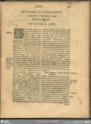 Ad Johannem de Pedemontium Baccalarium in Theologia. Super illius scriptis responsio. Epistola LXVI.