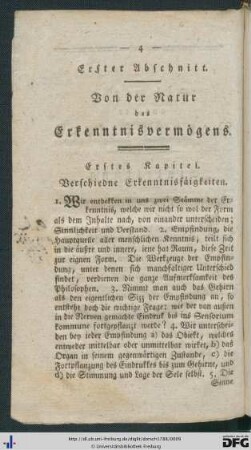 Erster Abschnitt. Von der Natur des Erkenntnisvermögens.