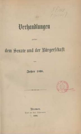 1898: Verhandlungen zwischen dem Senat und der Bürgerschaft