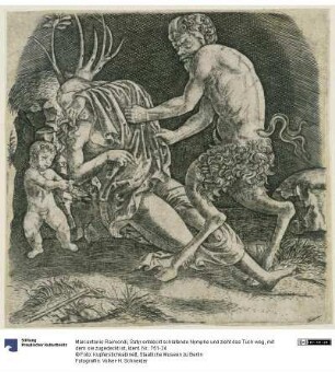Satyr entdeckt schlafende Nymphe und zieht das Tuch weg, mit dem sie zugedeckt ist