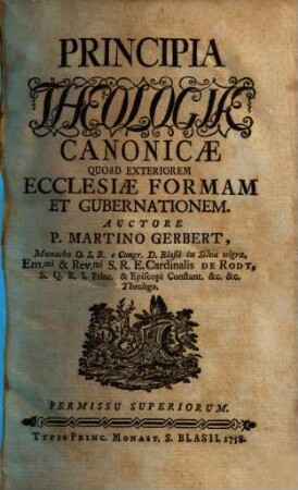 Principia Theologiae Canonicae Quoad Exteriorem Ecclesiae Formam Et Gubernationem