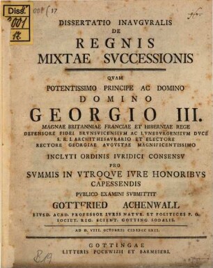Diss. inaug. de regnis mixtae successionis