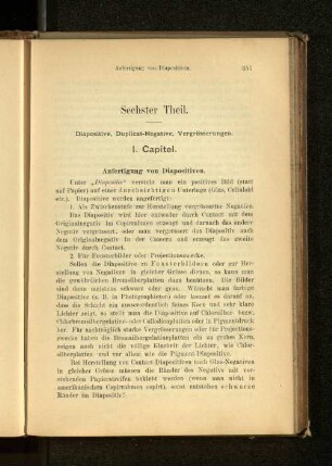 Sechster Theil. Diapositive, Duplicat-Negative, Vergrösserungen.