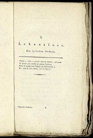 I. Lebenslust. Ein lyrisches Gedicht.