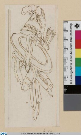 Entwurf für eine Trophäe: Waffen, Helm, Schild und Köcher
