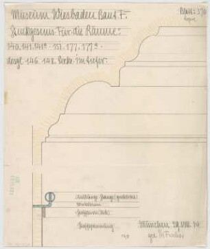 Fischer, Theodor; Wiesbaden; Museum - Bauteil F - Gesims für die Räume 140, 141, 141a, 151, 177, 177a, 146 u. 148 (Detail)