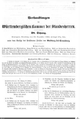 28. Sitzung, Stuttgart, 23.12.1884