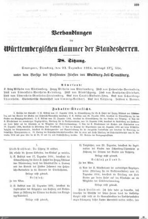 28. Sitzung, Stuttgart, 23.12.1884