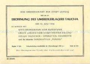 Einladung zur Eröffnung des Umsiedlerlagers Taucha