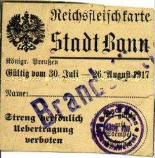 Fleischkarte der Stadt Bonn (ohne Marken)