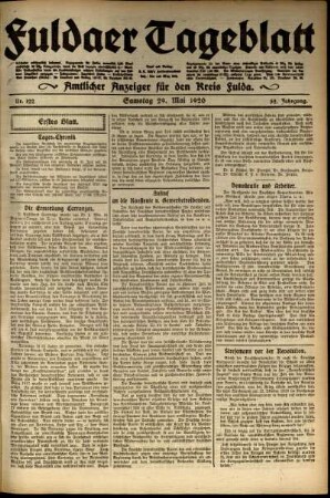Erste Ausgabe vom Samstag, den 29. Mai 1920.