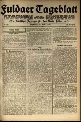 Erste Ausgabe vom Samstag, den 29. Mai 1920.