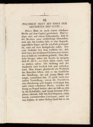 III. Polyphem tritt auf einen der Gefährten des Ulyss