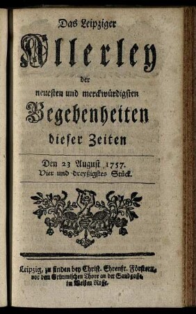 Den 23 August 1757. Vier und dreyßigstes Stück.