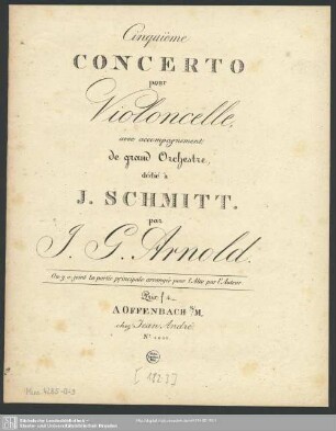 Cinquième Concerto pour Violoncelle, avec accompagnement de grand Orchestre