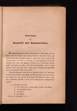 Eintheilung der Baustoffe oder Baumaterialien.