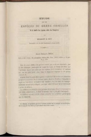 Etude Sur, Les Especes Du Genre Orsillus