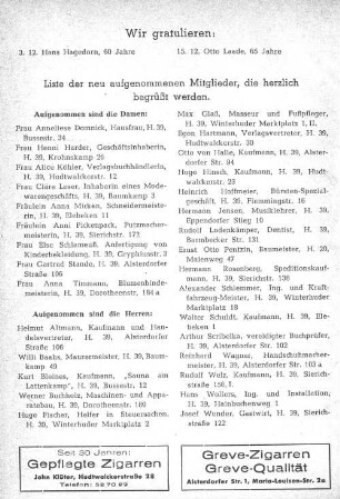 Liste der neu aufgenommenen Mitglieder, die herzlich begrüßt werden.