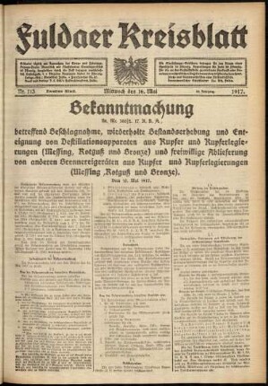 Zweite Ausgabe vom Mittwoch, den 16. Mai 1917.