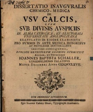 Dissertatio Inavgvralis Chemico-Medica De Vsv Calcis