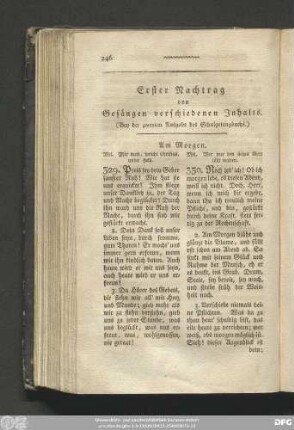 Erster Nachtrag von Gesängen verschiedenen Inhalts. (Bey der zweyten Ausgabe des Schulgesangbuchs.)