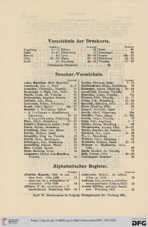 Verzeichnis der Druckorte / Drucker-Verzeichnis
