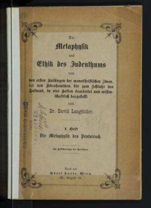 Die Metaphysik des Pentateuchs : [= 1. Heft]