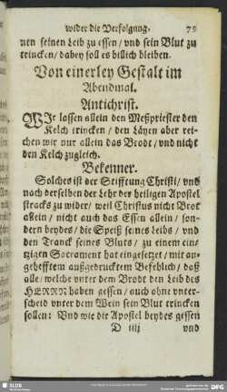 Von einerley Gestalt im Abendmahl